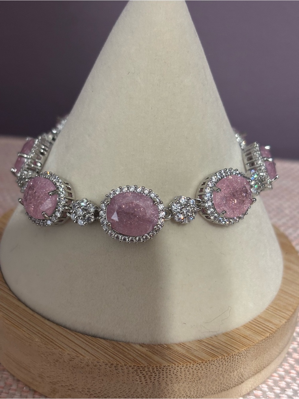 Elegant Pink Crystal Halo Tennis Bracelet - Brand: